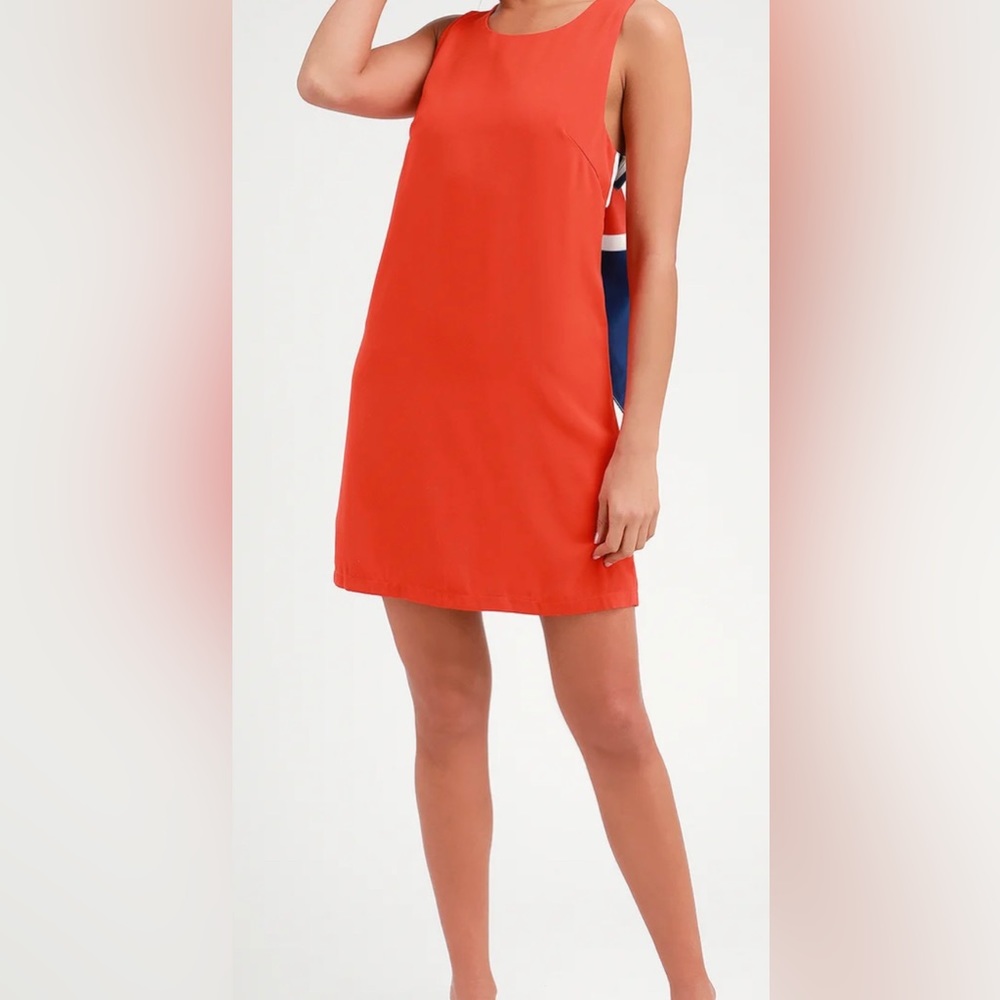 Red Orange Multi Stripe Tie-Back Mini Dress